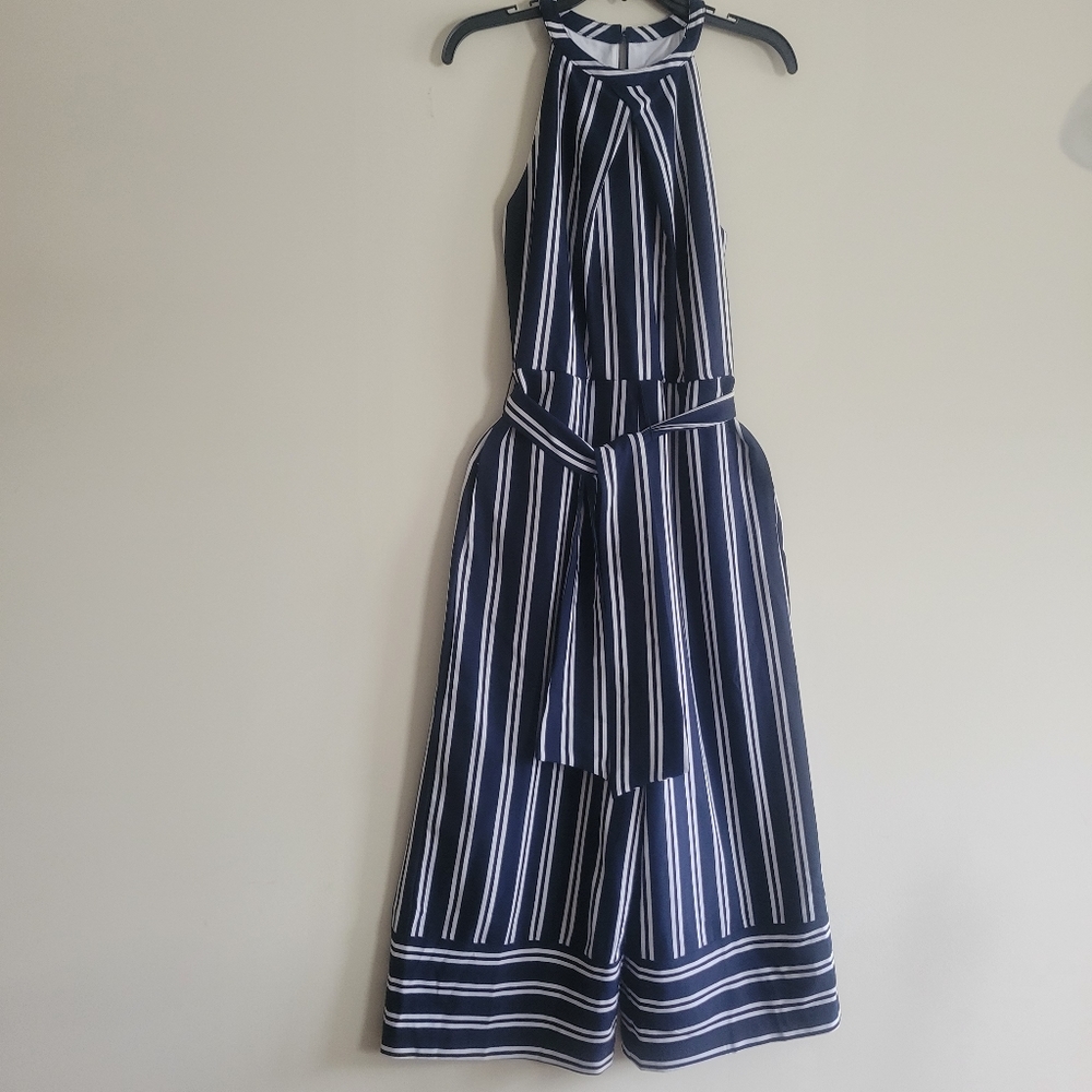 Stunning CATO Women's Navy Blue White Stripe Jumpsuit Size 6 NWT